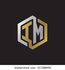 IM initial letters looping linked hexagon elegant logo golden silver black background