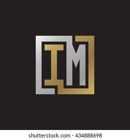 IM initial letters looping linked square elegant logo golden silver black background