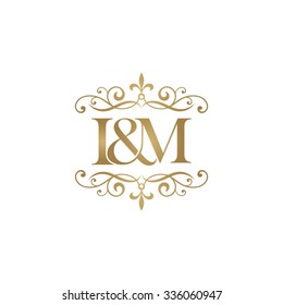 I&M Initial logo. Ornament ampersand monogram golden logo