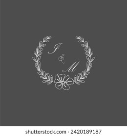 IM initial monogram wedding with creative leaf