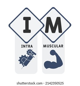 IM - Intramuscular acronym. medical concept background.  vector illustration concept with keywords and icons. lettering illustration with icons for web banner, flyer, landing 