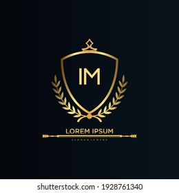 IM Letter Initial with Royal Template.elegant with crown logo vector, Creative Lettering Logo Vector Illustration.