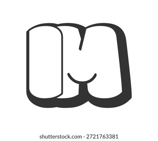 IM-Logo, Blasen-Comic-Schriftzug, abgerundet in Graffiti-Stil schwarz-weiße Silhouette. Trendy vorschulische I und M Brief Text für Festival-Party, persönliche Initialen, Kinder funky Print und Web. Vektorgrafik.