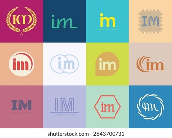 IM logo company template. Letter i and m logotype. Set different classic serif lettering and modern bold text with design elements. Initial font typography. Collection trendy business identity.