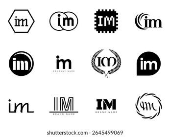 IM logo company template. Letter i and m logotype. Set different classic serif lettering and modern bold text with design elements. Initial font typography. Collection trendy business identity.