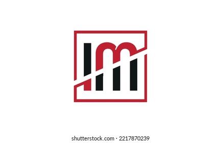 IM logo design. Initial IM letter logo monogram design in black and red color with square shape.