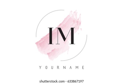 IM I M Watercolor Letter Logo Design with Circular Shape and Pastel Pink Brush.