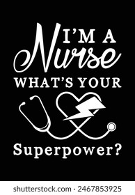 "I'm a nurse what's your superpower" eps vector file for Cricut or silhouette. You can edit it with Adobe Illustrator and eps editor software.