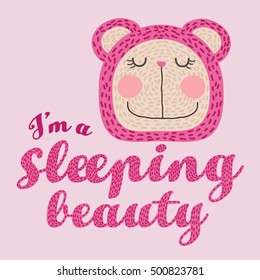 "I'm a sleeping beauty" Artwork design with lettering and character.