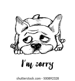 I`m Sorry. Funny dog character. Hand drawing sketch. 