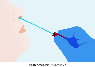 Im taking a covid-19 test from my nose. The doctor has a cotton swab. Vector image isolated on a white background.