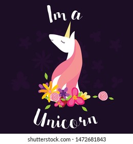 Im a unicorn card  background vector illustration hand draw desing