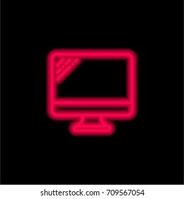 Imac red glowing neon ui ux icon. Glowing sign logo vector