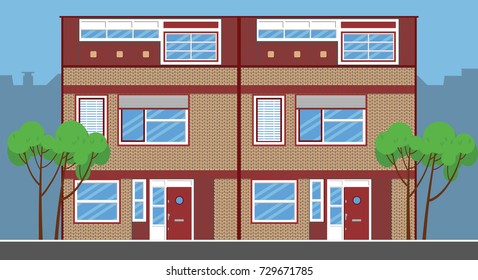 Image 2 of two combined simple townhouses. Flat style.