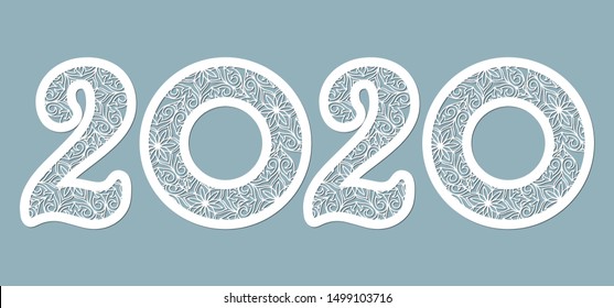 Image 2020. Lasercut. Set template for laser cutting and Plotter. Vector illustration. Pattern for the laser cut, potter and screen printing.