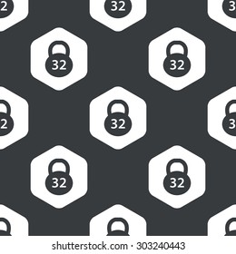 Image of 32 kg dumbbell in hexagon, repeated on black
