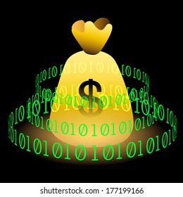 Imagen de una bolsa de dinero digital en 3d.