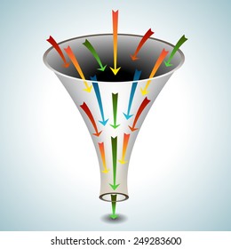 An image of a 3d funnel icon with merging arrows.