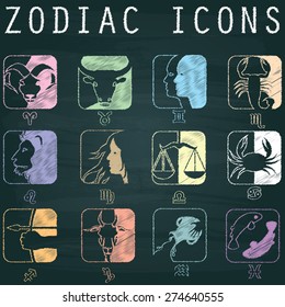 Image about zodiac  is drawing from chalk on the blackboard in vector format.