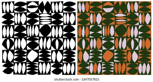 Image of abstract ellipses in the form of fish in two colors in the form of a pattern. Color vector illustration. Can be used for wrapping paper, wallpaper, fabric, gift wrap, backgrounds.
