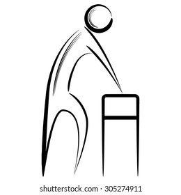 A image of an abstract senior citizen using a walker.