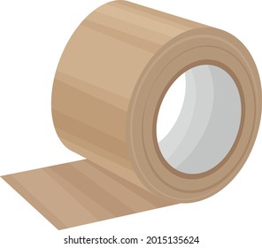 An image of an adhesive tape wrapped in a roll. Office tape for gluing various items, including cardboard boxes. Office supplies.Vector illustration isolated on a white background
