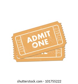 Image of admit one tickets isolated on a white background.