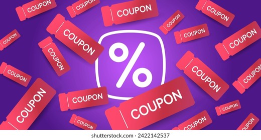 An image to advertise the sale. A poster for advertising discounts. Vector graphics in a modern style. Coupon and bonuses when purchasing an item or registering in the store.