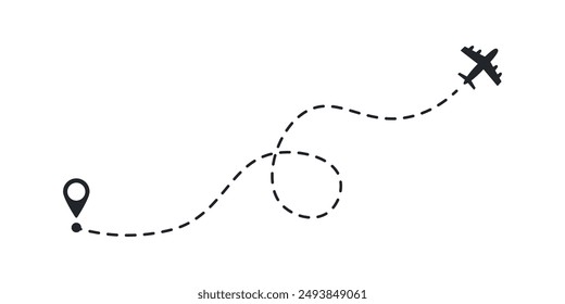 Image of aeroplane flight path. Line of fly route. Travel map from point A to point B. Vector icon in flat style