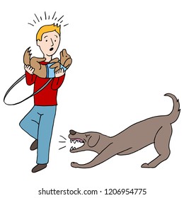 An image of a Agressive Barking Dog Attacking Man.
