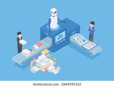 Image of an AI that summarizes a large amount of documents and creates a summary document