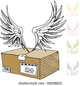 Imagen de un paquete de correo aéreo con alas de ángel.