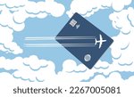 The image of an airliner leaves a contrail design across the face of an air miles reward credit card in this illustration about perks for air travelers. 
