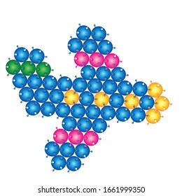 image of an airplane made from pieces of colored mosaic, isolated object on a white background, vector illustration,