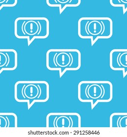 Image of alert sign in chat bubble, repeated on blue background