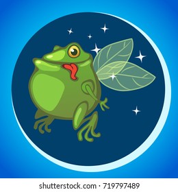 The image of the alien animal in round porthole of a spaceship. Vector cartoon close-up illustration.