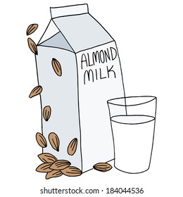 An Image Of An Almond Milk Carton And Glass.