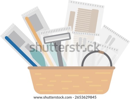 Image of amenity sets found in hotels, etc.