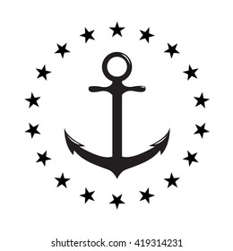 Image of anchor in round of stars. Vector illustration.