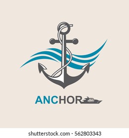 image of anchor symbol with sea waves. Vector illustration