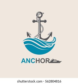 image of anchor symbol with sea waves. Vector illustration