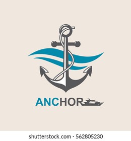 image of anchor symbol with sea waves. Vector illustration