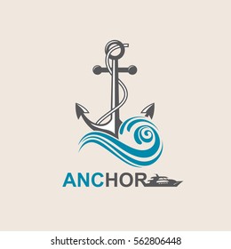 image of anchor symbol with sea waves. Vector illustration