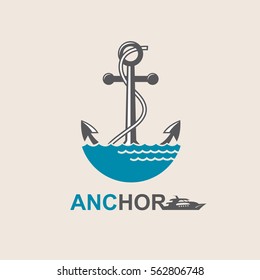 image of anchor symbol with sea waves. Vector illustration