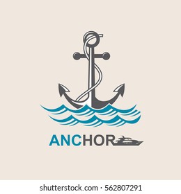 image of anchor symbol with sea waves. Vector illustration