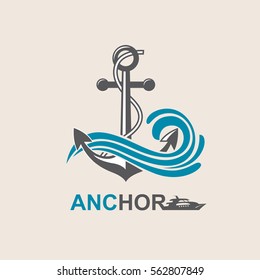 image of anchor symbol with sea waves. Vector illustration