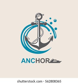 image of anchor symbol with sea waves. Vector illustration