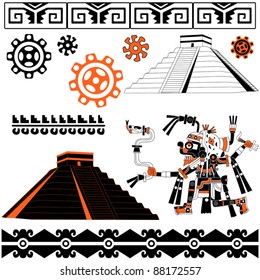 Image of ancient american patterns with ornaments and pyramids