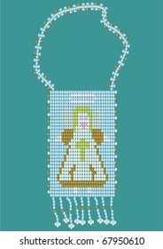 Image of an angel by weaving beads on a green background.