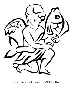 Image of the angel holds big fish 